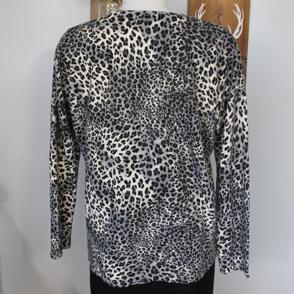 Evan-Picone Leopard Print Button-Front Cadigan Sw… - image 3